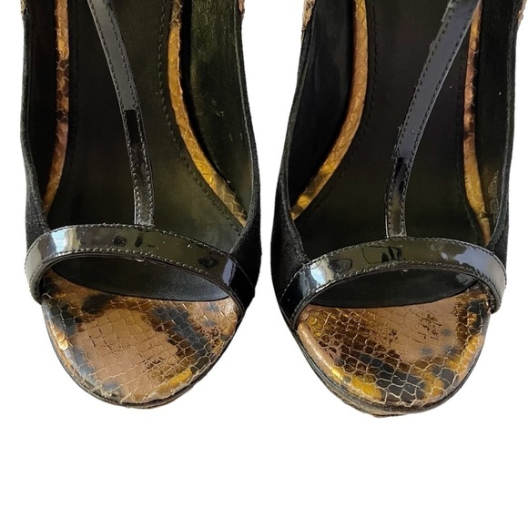 Brian Atwood Campisa black suede and bronze snakeskin embossed stiletto heels - Picture 8 of 11